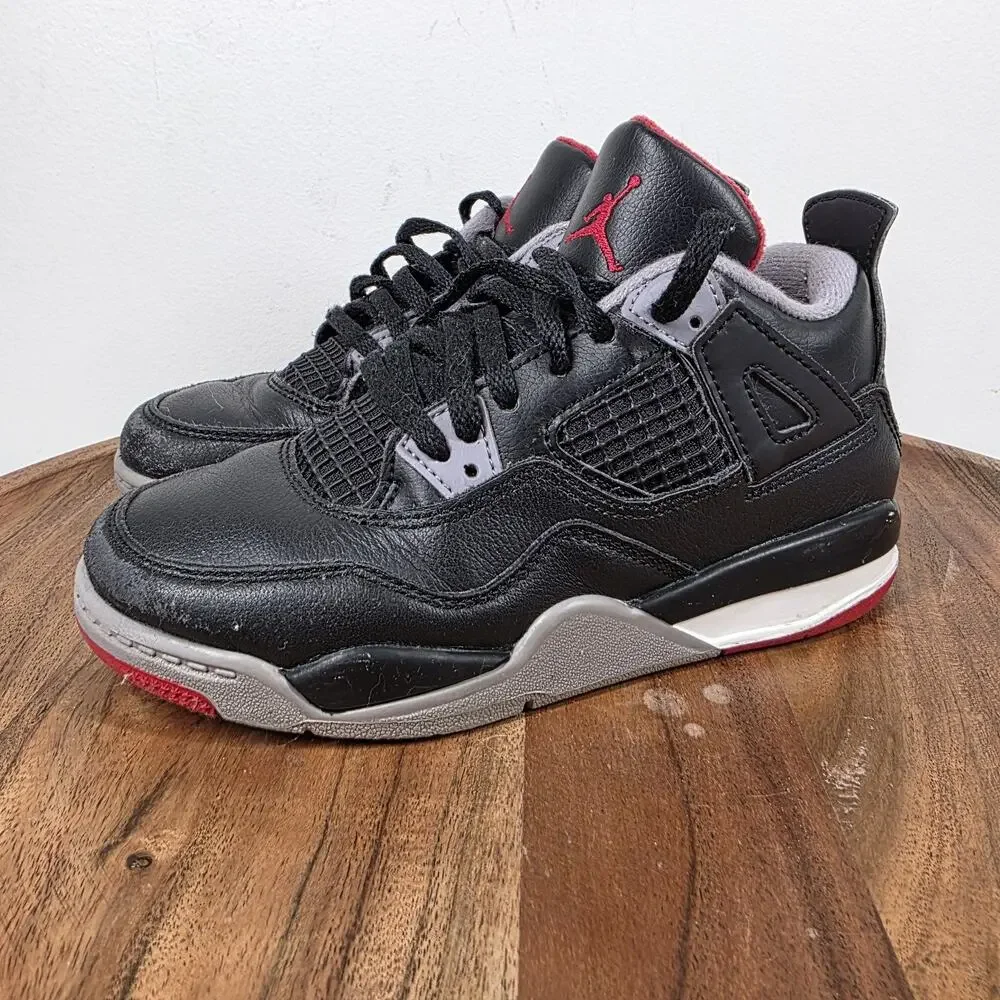 Nike Air Jordan 4 Retro Reimagined Ps Bred Kids Black Size 13.5 Shoes BQ7669-006